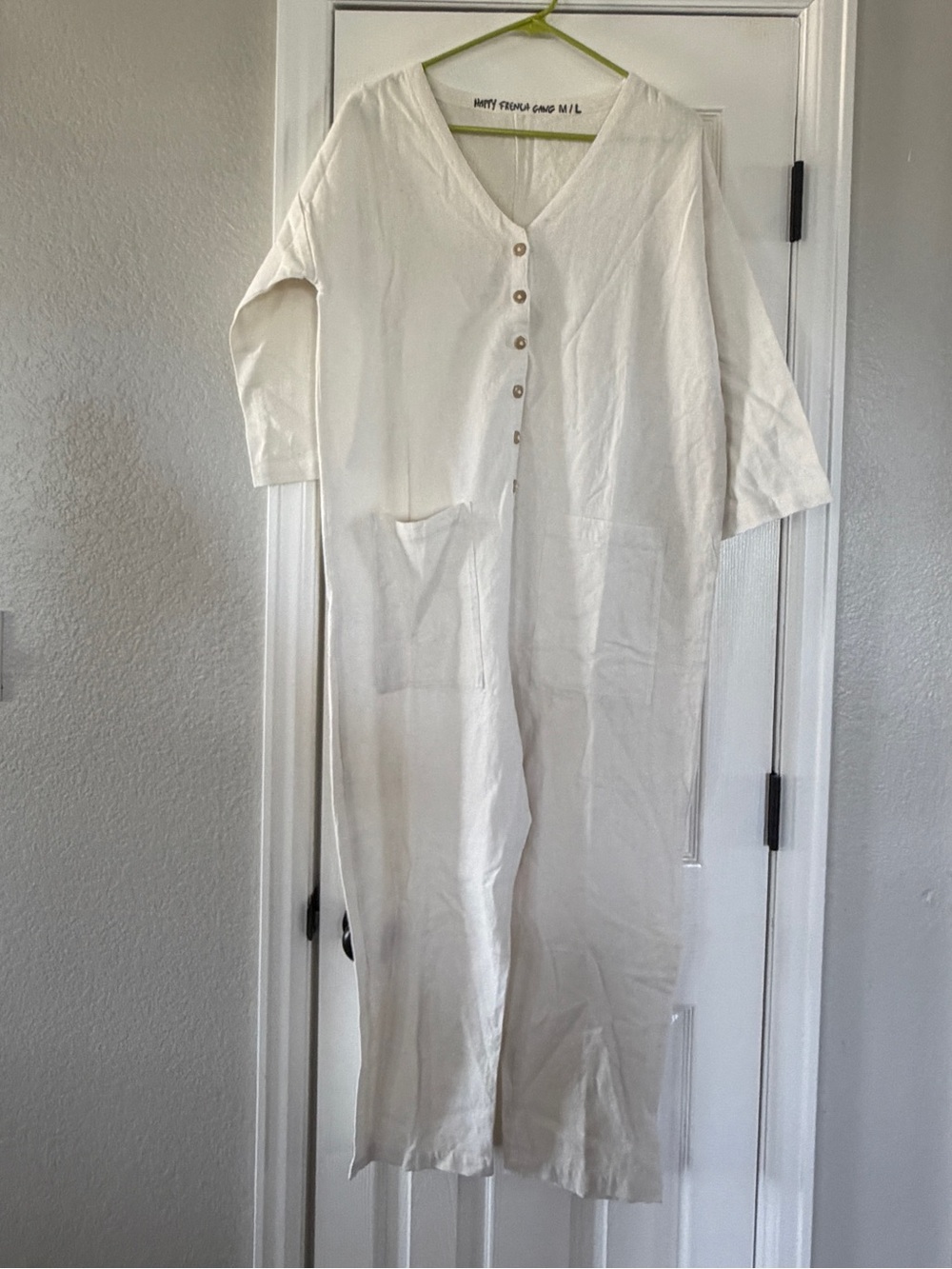 Happy French Gang Natural Textured Cotton Jumpsuit Medium Large Cream